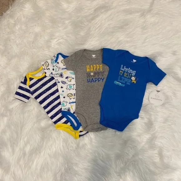 New Koala 4pc. Baby Boy Short Sleeve Onesies Cotton Bodysuits, Size 3-6 months - Picture 1 of 5